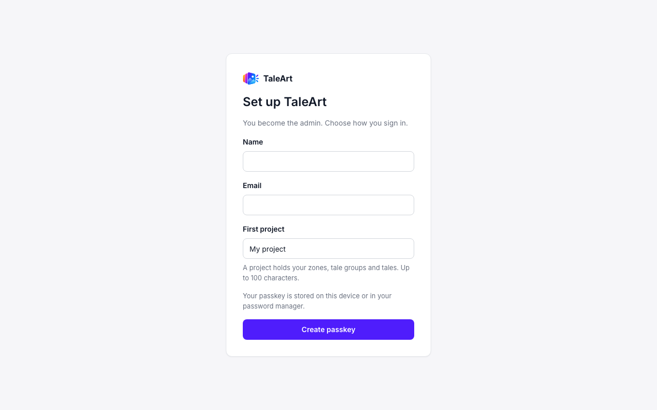 First-run setup screen