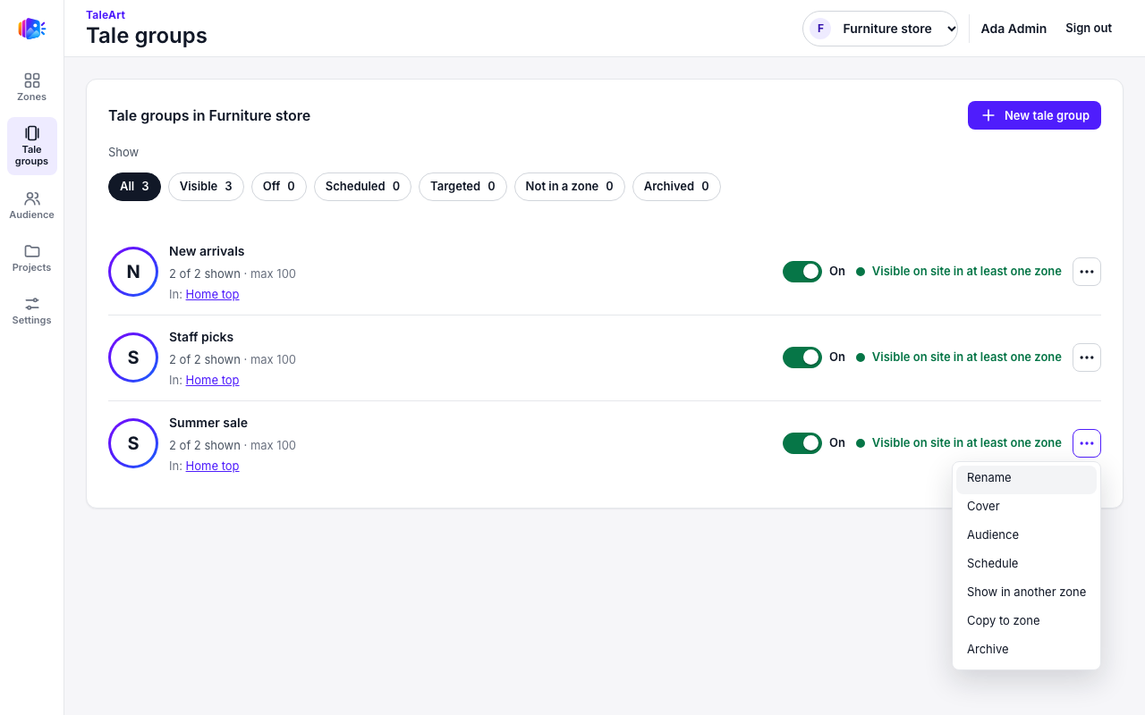 The group menu