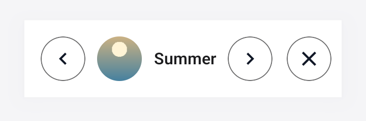 Screenshot of the TaleArt sample app on Android with a banner in the sticky variant: a full-width white bar with a previous and a next button, a round cover, the group name Summer and a dismiss cross.
