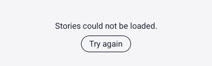 Screenshot of the TaleArt sample app on Android when its zone cannot be read: on a plain page, the centred message 'Stories could not be loaded.' with a Try again button under it.