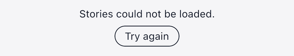 Screenshot of the TaleArt sample app on iOS when its zone cannot be read: on a plain page, the centred message 'Stories could not be loaded.' with a Try again button under it.