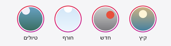Screenshot of the TaleArt sample app's bar on iOS with a Hebrew locale and right-to-left layout: round covers in gradient rings with Hebrew group names under them, the first group on the right and the row running to the left.