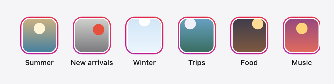 The ring layout with the shape set to rounded square: square covers in a gradient ring, each with its name under it.