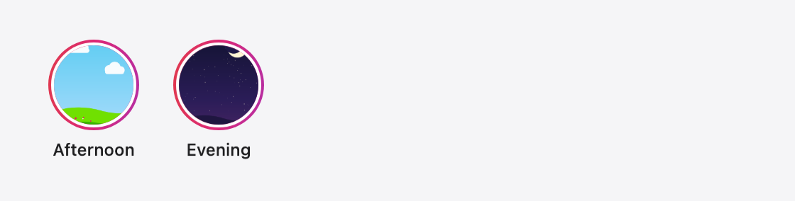The same bar after a viewer opened the Morning group and the page was reloaded: the Morning circle is gone, and Afternoon and Evening remain.